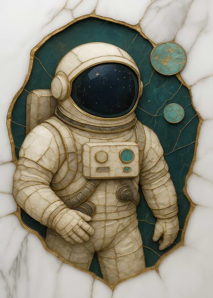 Astronaut in Marble and Gold Frame