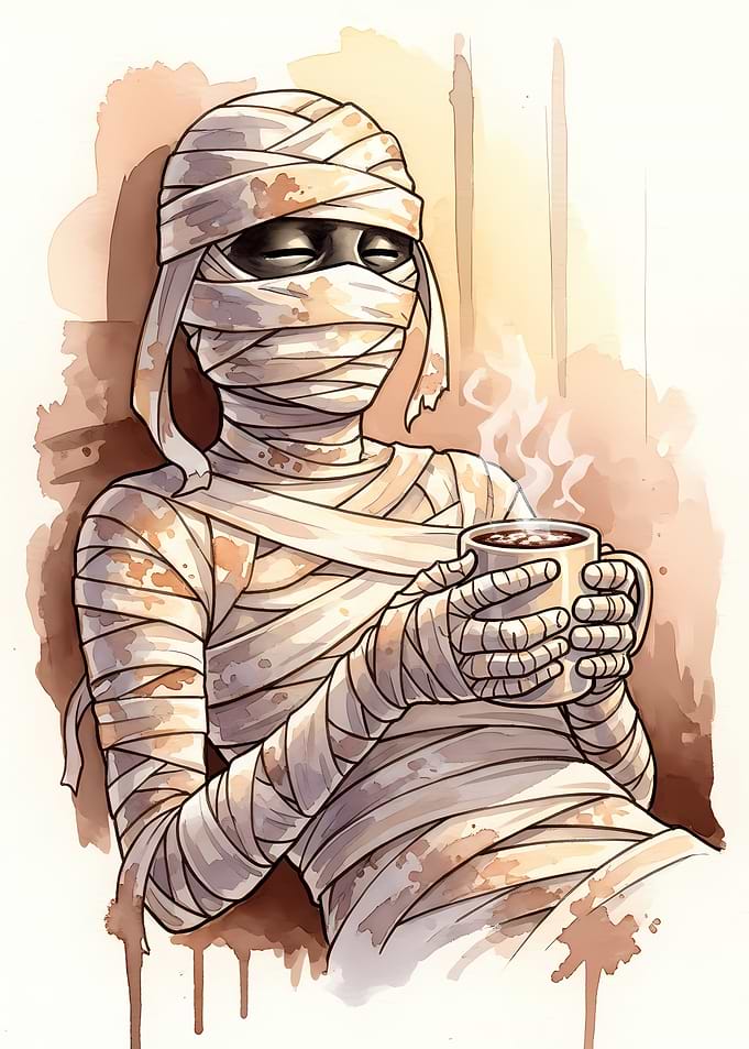 Mummy enjoying coffee watercolor illustration