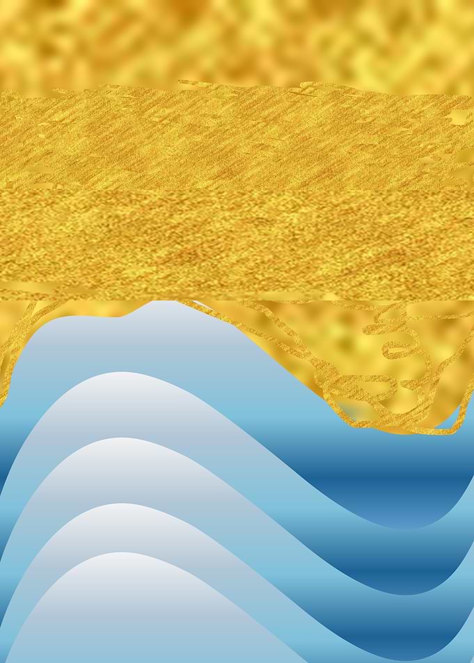 Abstract Blue Waves and Sand Gllittering in Sunlight - Luxury Gold and Blue Abstract Seascape
