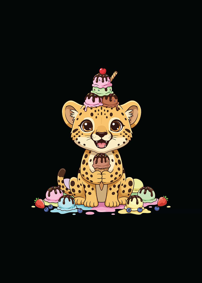 Cute Cheetah with Ice Cream