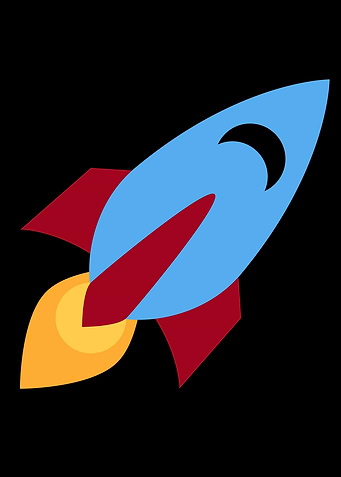 Cartoon Rocket Ship on Black Background Emoji