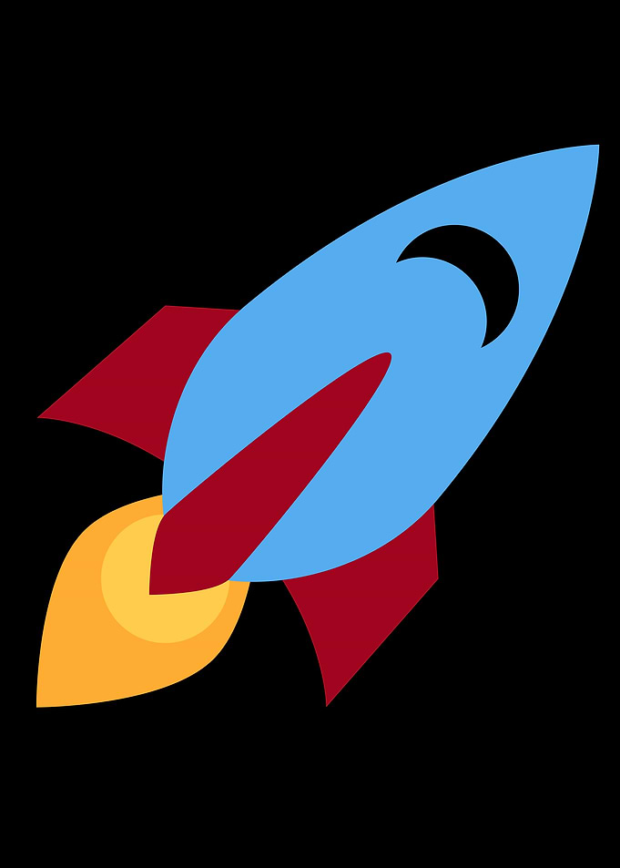 Cartoon Rocket Ship on Black Background Emoji