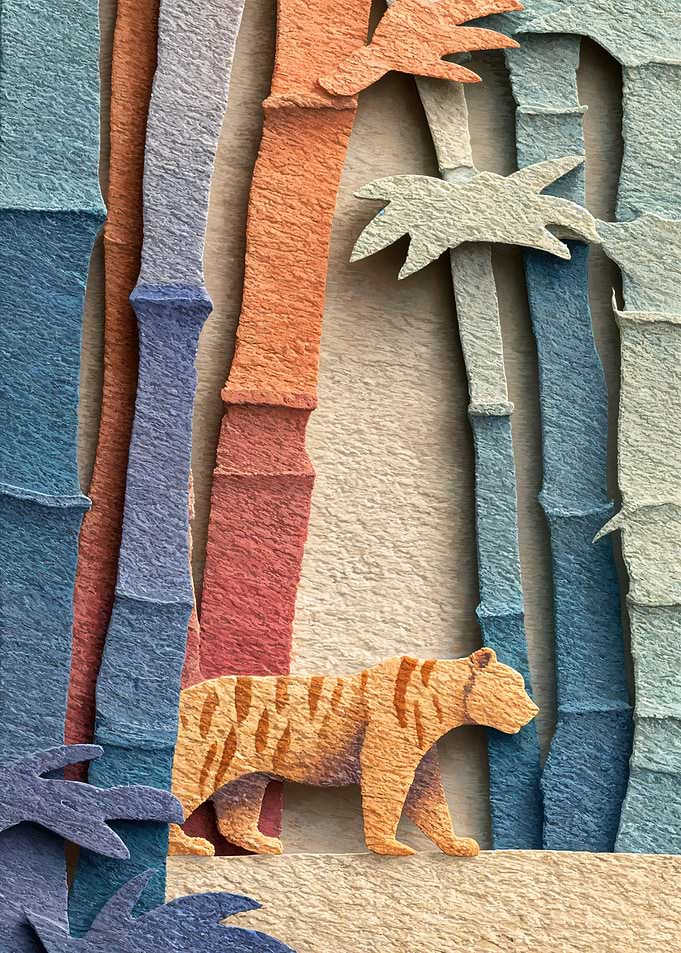 Tiger in Bamboo Forest Illustration