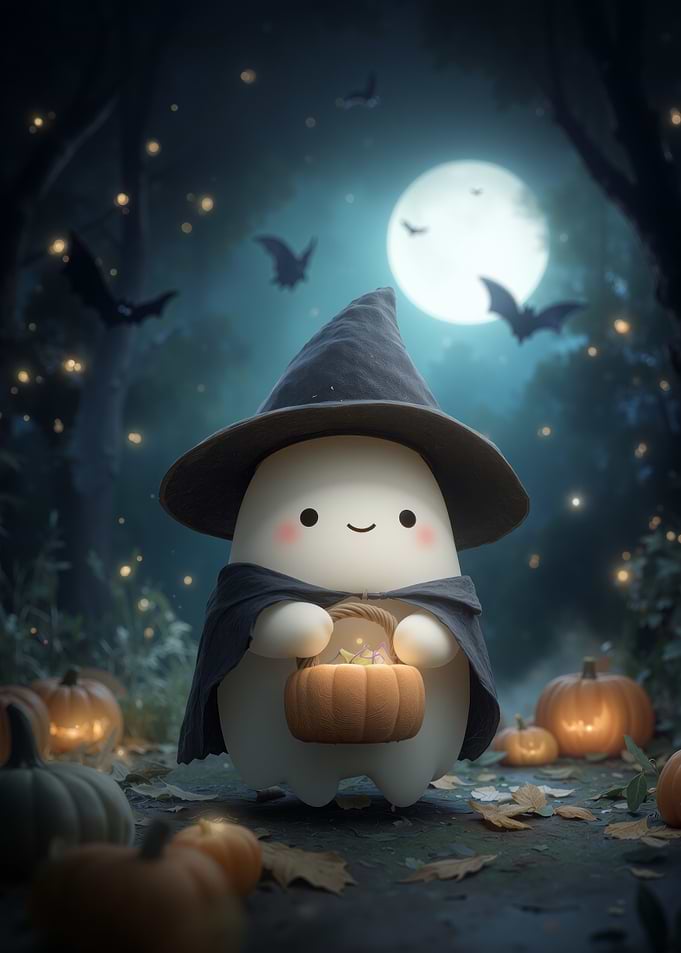 Cute Halloween Ghost in Forest