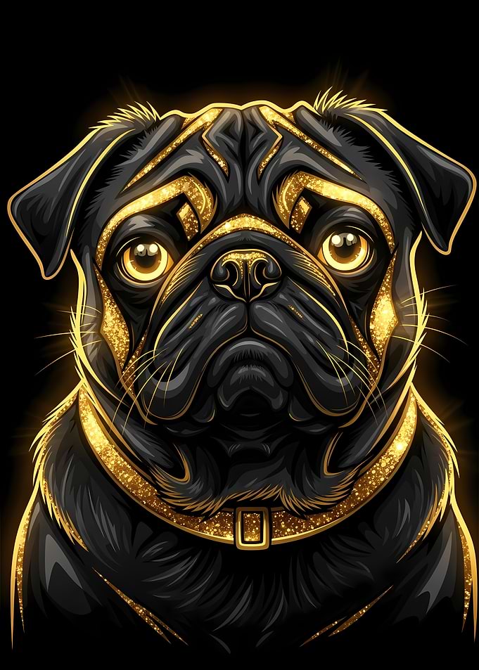 Elegant Black and Gold Pug Portrait