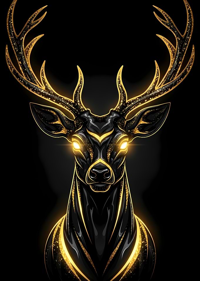 Elegant Black and Gold Deer Portrait