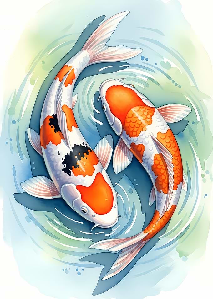 Watercolor Koi Fish Yin Yang