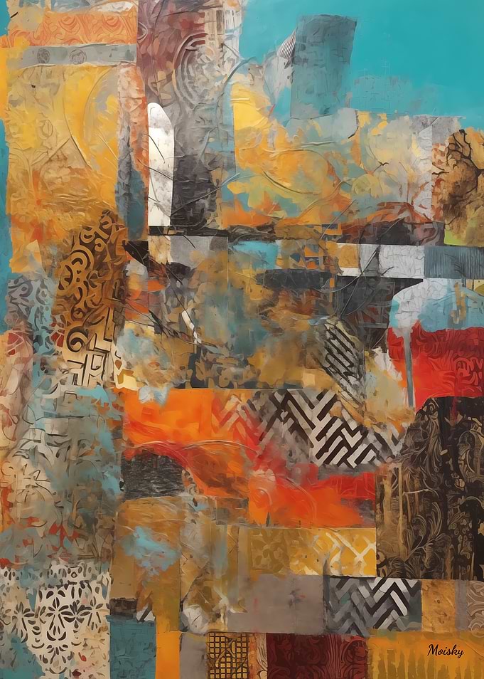 Abstract Collage Layers – Textured Geometry and Ornamental Patterns