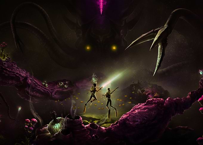 Underwater Confrontation with a Giant Creature