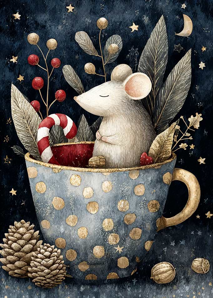 Mouse in a teacup watercolor painting