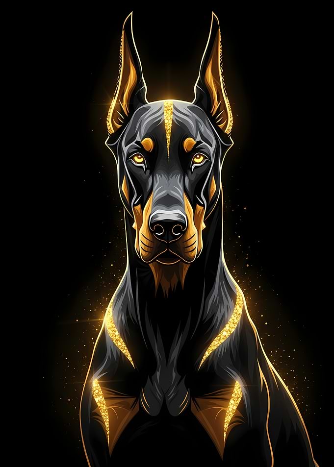 Elegant Doberman Portrait with Golden Accents