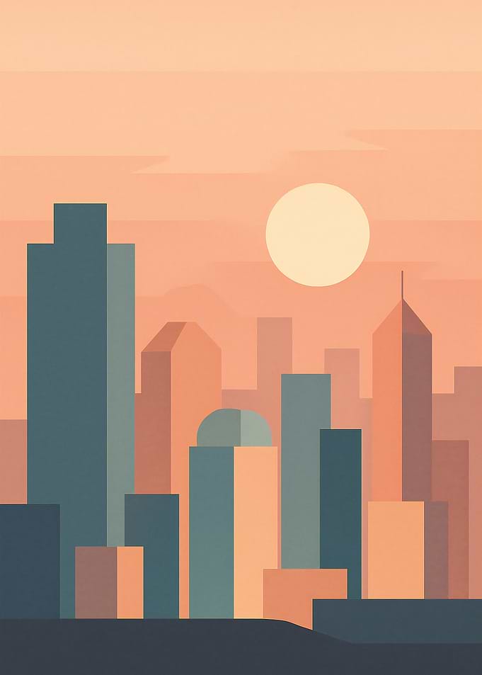 Minimalist Cityscape at Sunset Illustration