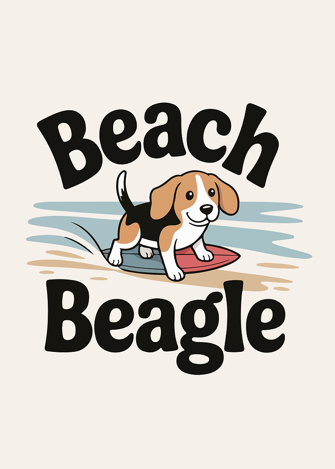 Beach Beagle Surfing Cartoon Illustration