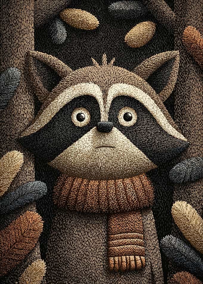 Stylized Raccoon Portrait with Scarf