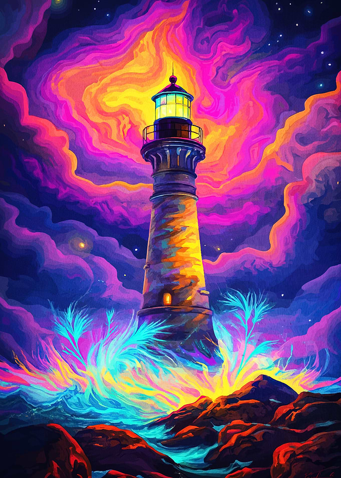 Colorful Lighthouse Night