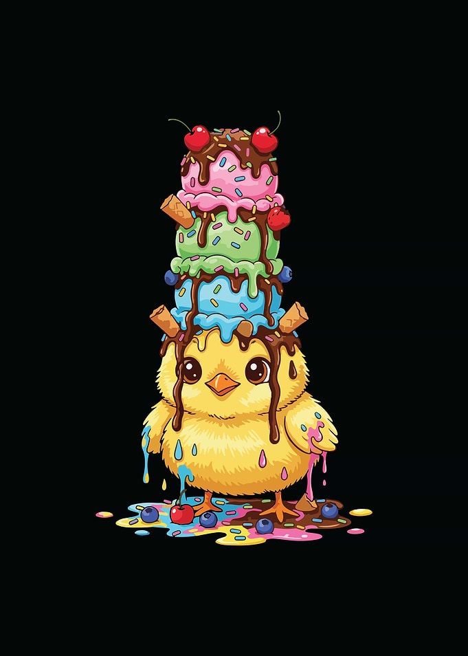 Chick with Ice Cream Tower