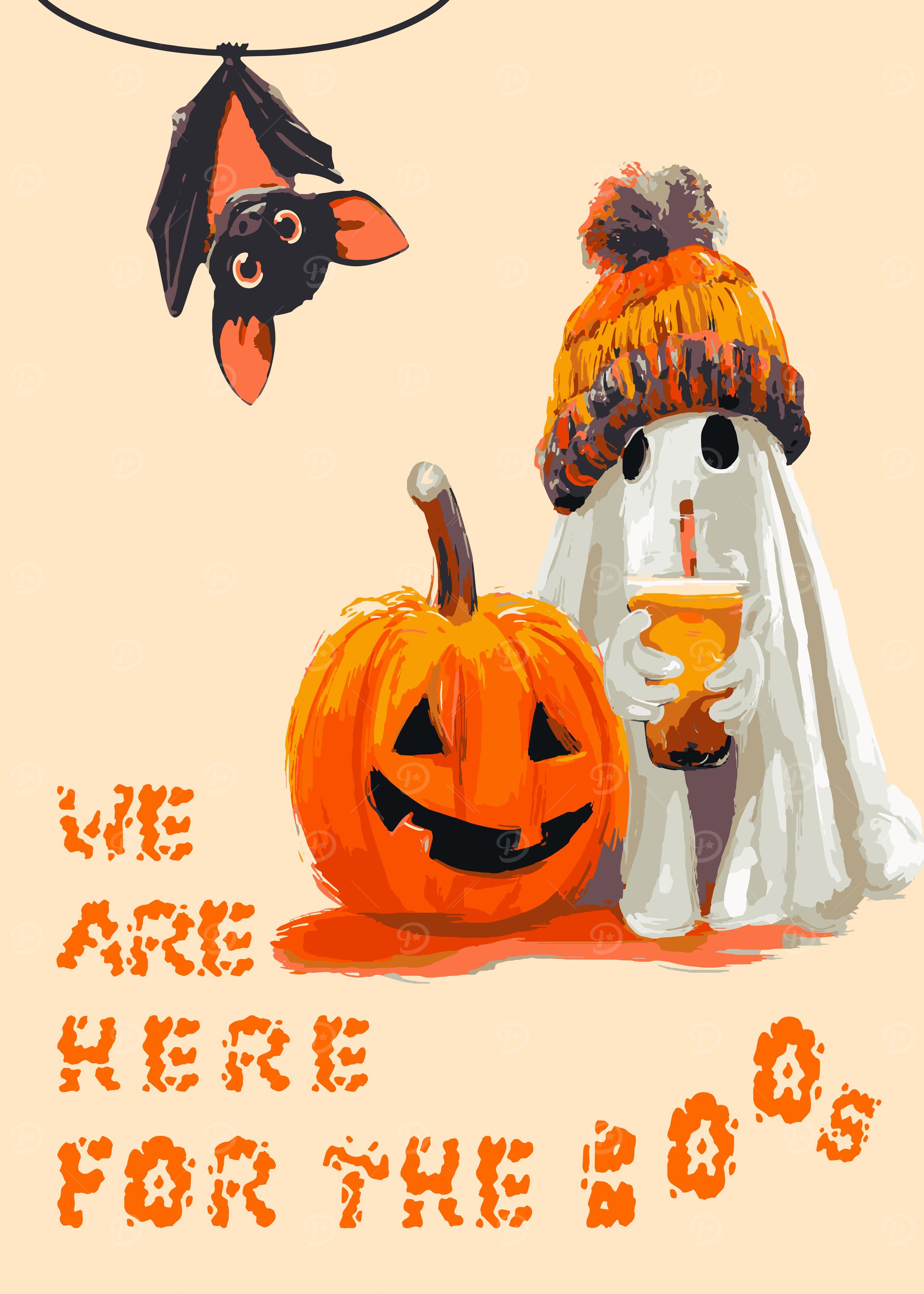 Halloween Ghost, Pumpkin, Bat for the boo