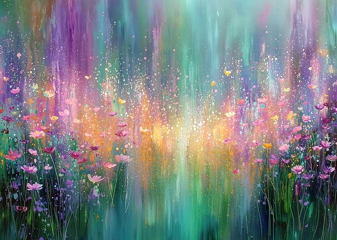 Abstract Floral Painting with Vibrant Colors