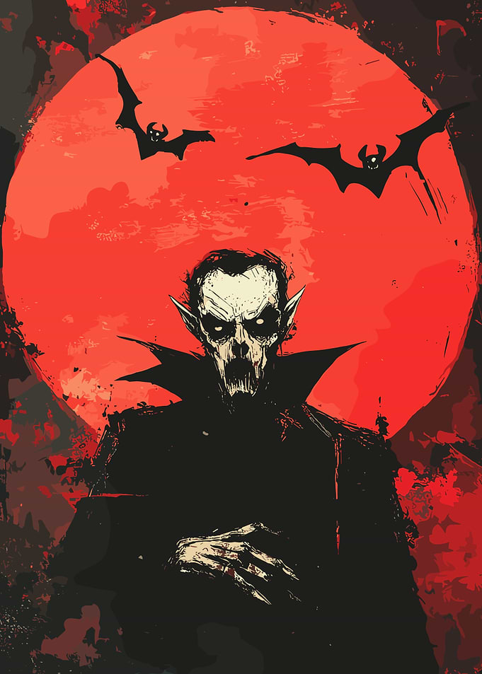 Vampire with Bats and Red Moon