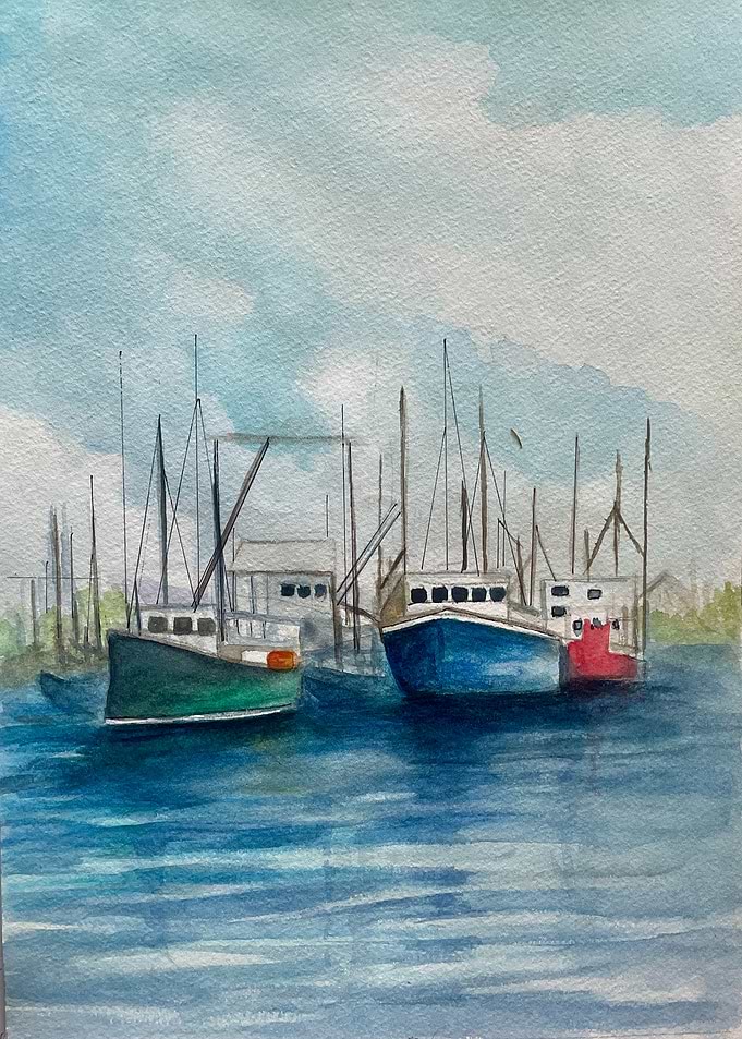 New England Marina Watercolor