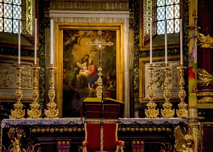 Ornate Church Altar with Golden Details
