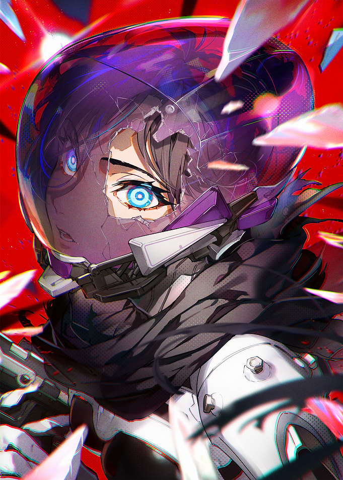 Cyberpunk Girl with Broken Helmet