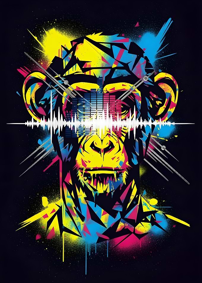 Abstract Monkey with Soundwave Art