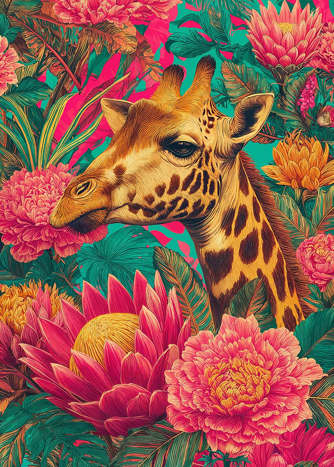 Giraffe in Floral Jungle