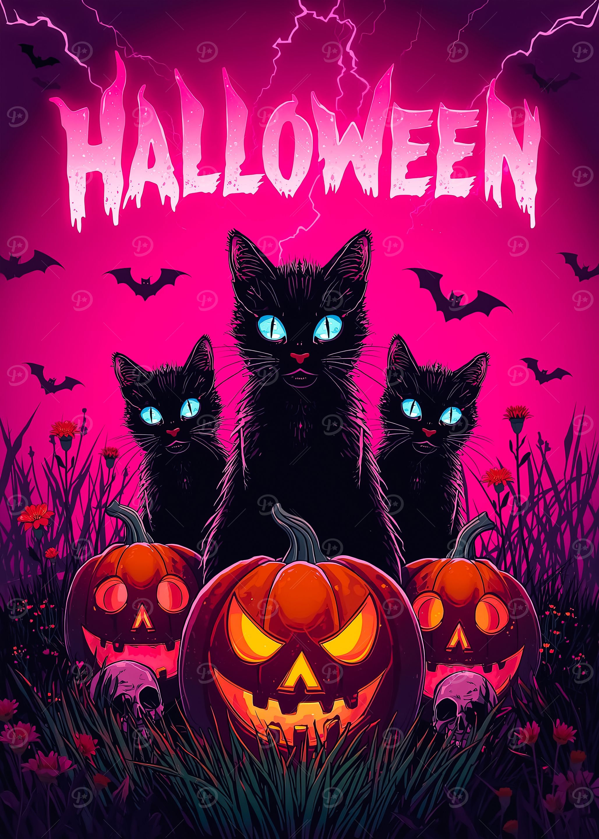 Halloween Cats and Pumpkins