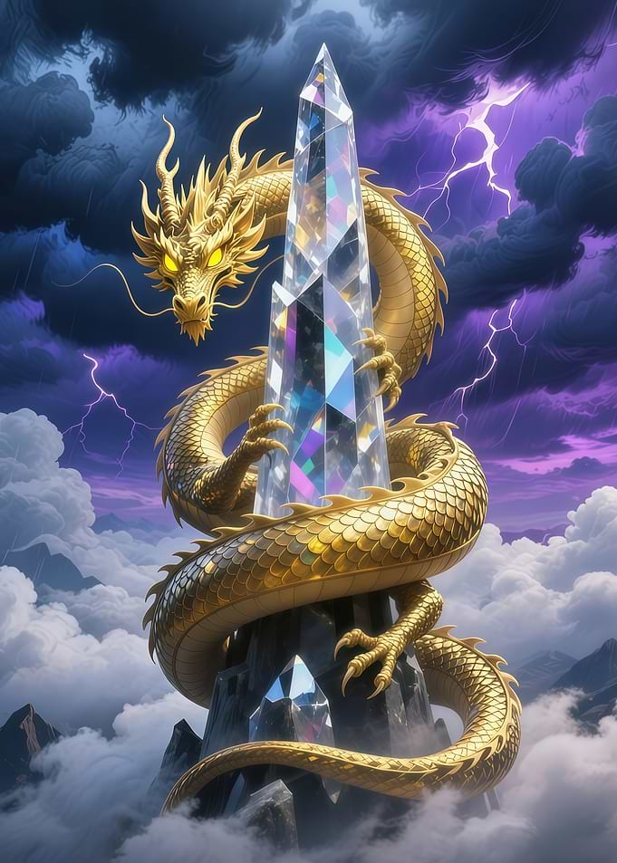 Golden Dragon with Crystal Tower