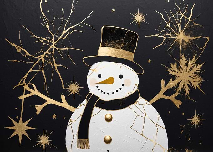 Elegant Gold and Black Snowman Art
