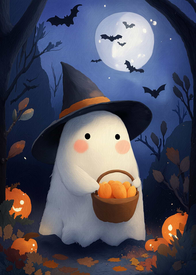 Cute Halloween Ghost with Candy Basket