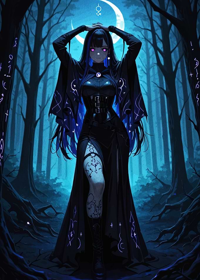 Anime Witch in Dark Forest