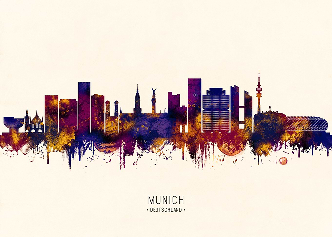 Munich Skyline Watercolor Art