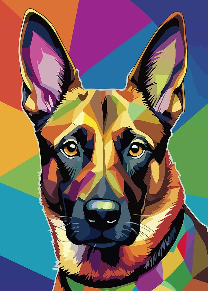 Colorful German Shepherd Pop Art Portrait