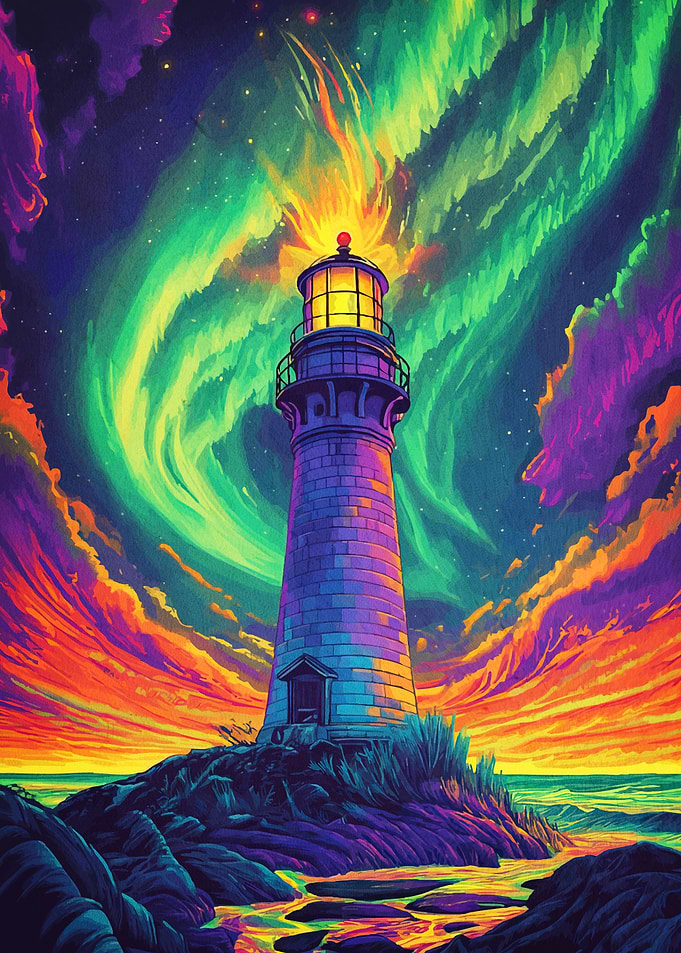 Colorful Lighthouse Aurora Sky