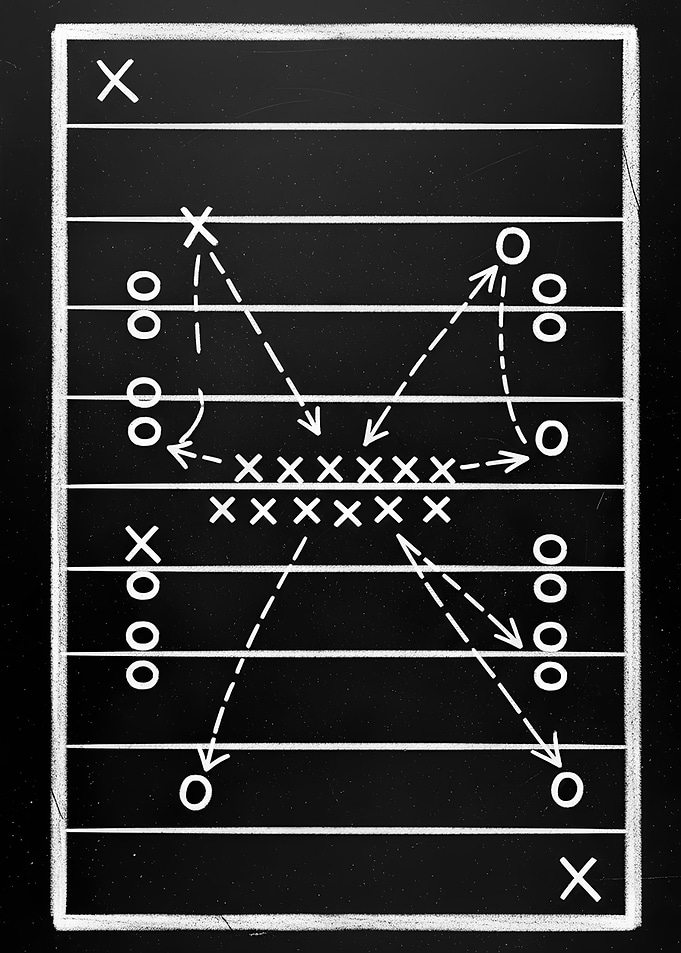 Football Play Diagram on Chalkboard