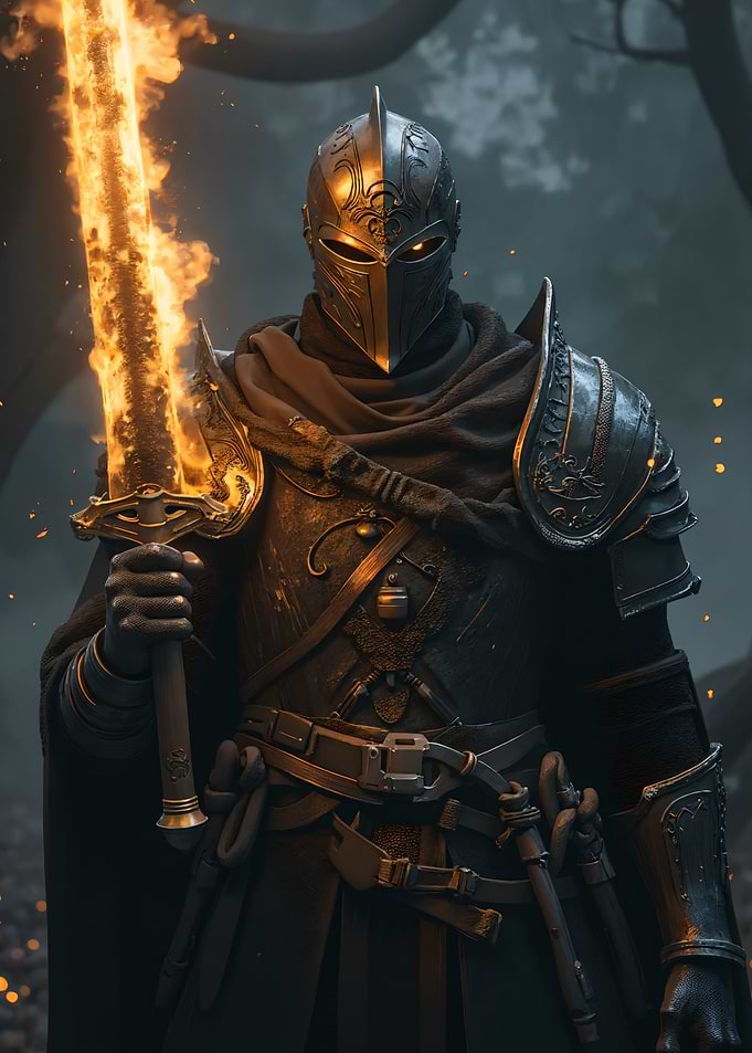 Armored Knight with Flaming Sword