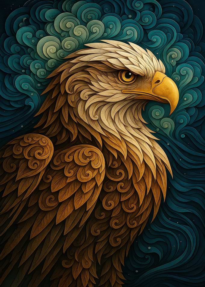 Detailed Eagle Portrait with Swirling Background