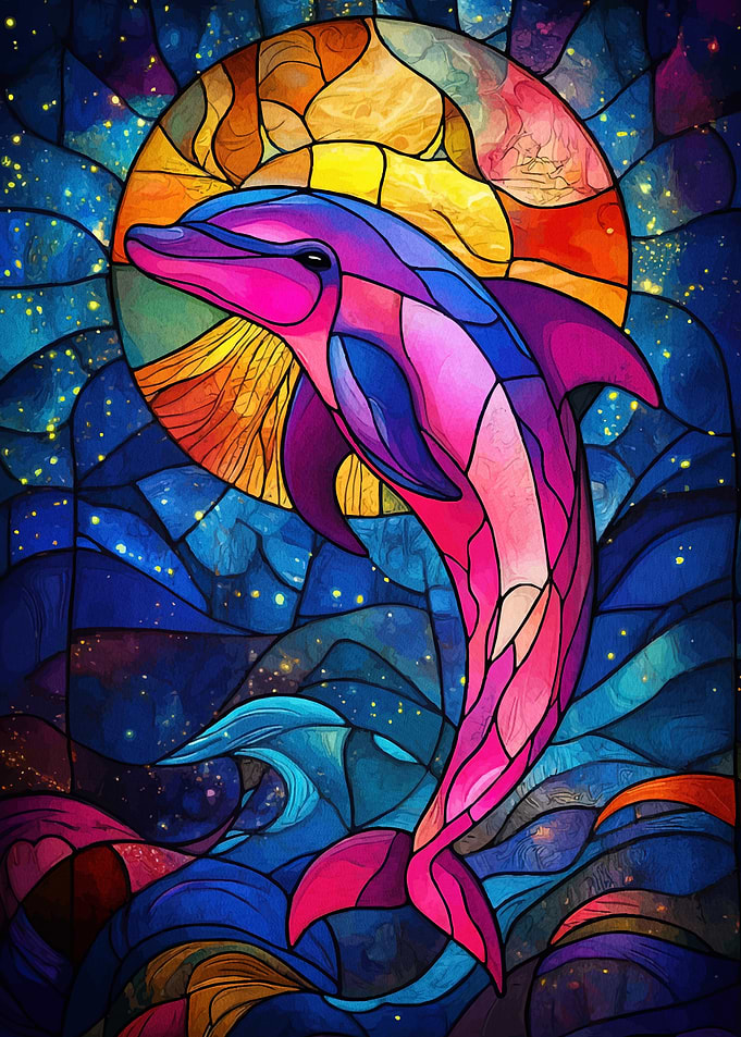 Colorful Dolphin Stained Glass