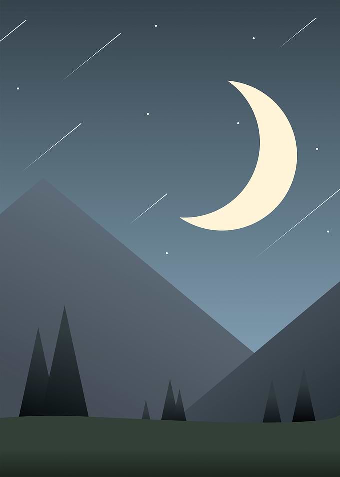 Minimalist Night Landscape with Moon