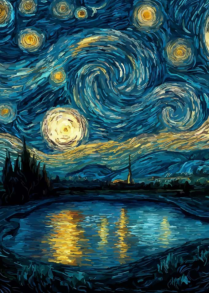 Starry Night Inspired Landscape Painting