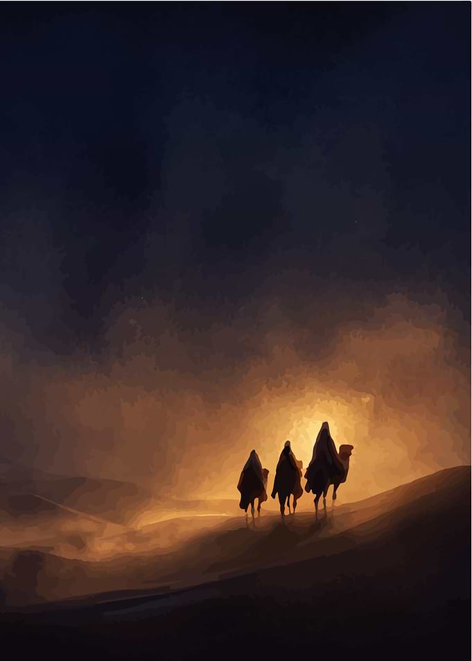 Caravan in the Desert at Dusk