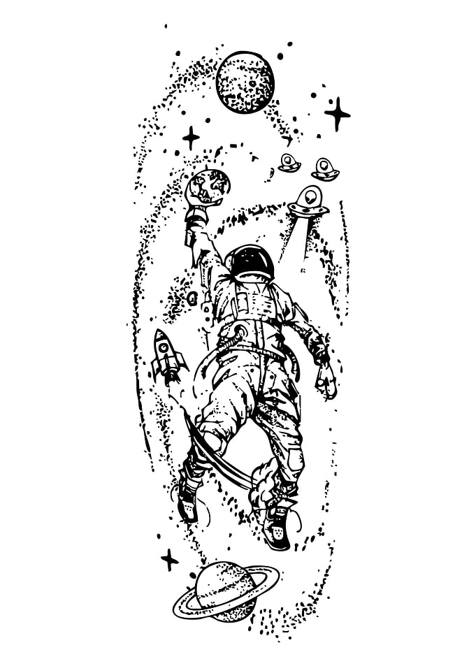 Astronaut in Space Black and White