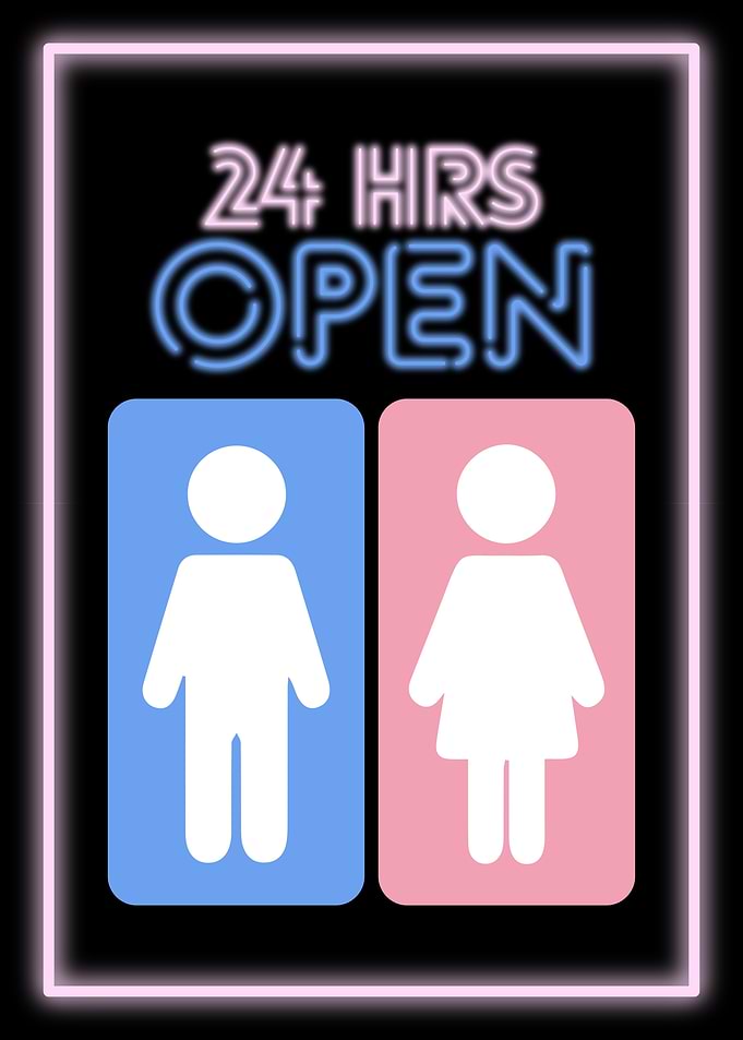 24 Hours Open Restroom Neon Sign
