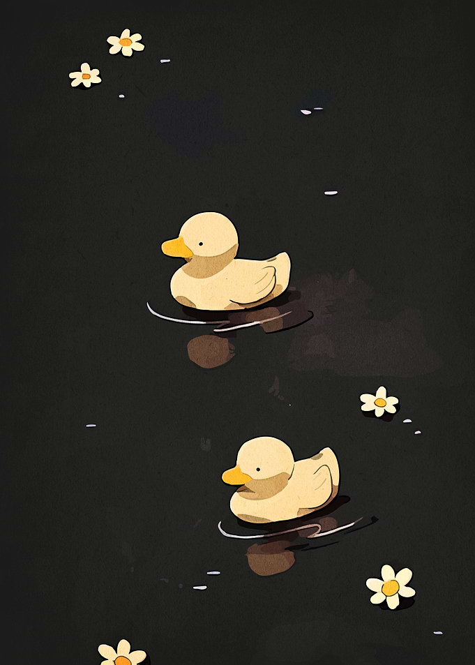 Two ducks in a dark pond
