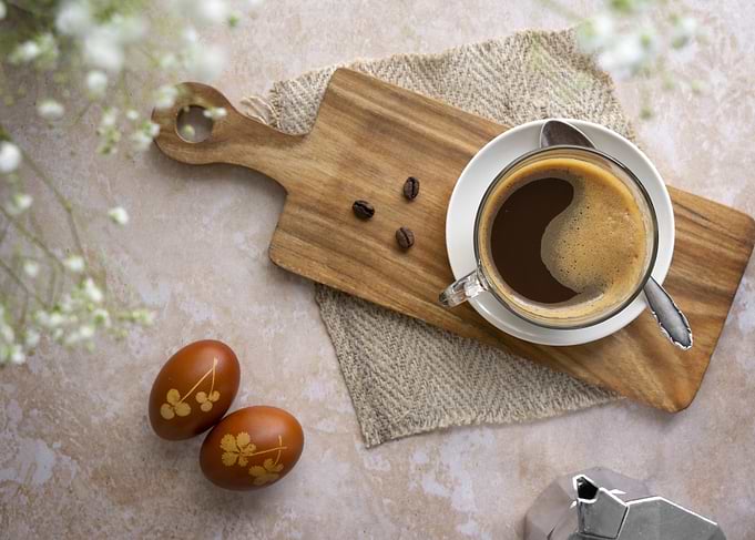 Coffee, Eggs, and Spring Still Life