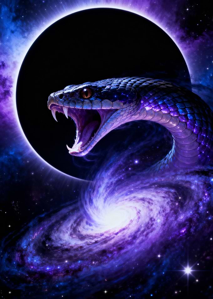 Cosmic Snake with Galaxy Background