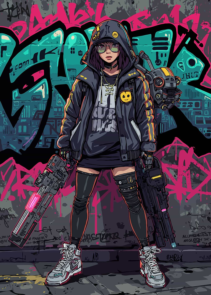 Digital Art of Women Warrior with Robot