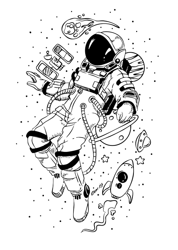 Astronaut in Space Black and White